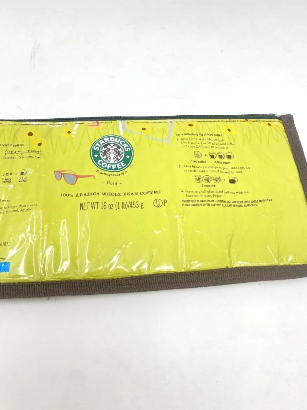Recycled Repurpose Starbucks Coffee Wrapper Zip Pouch 2 Compartments  B8
